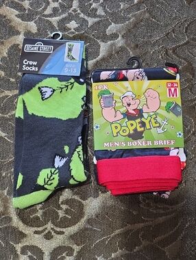 Sesame Street & Popeye Men's Boxer Brief and Crew Socks - Black, Green, Red